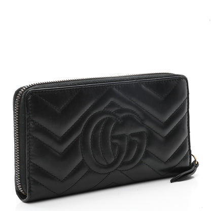 Gucci Calfskin Matelasse GG Marmont Zip Around Wallet Black 3 of 8