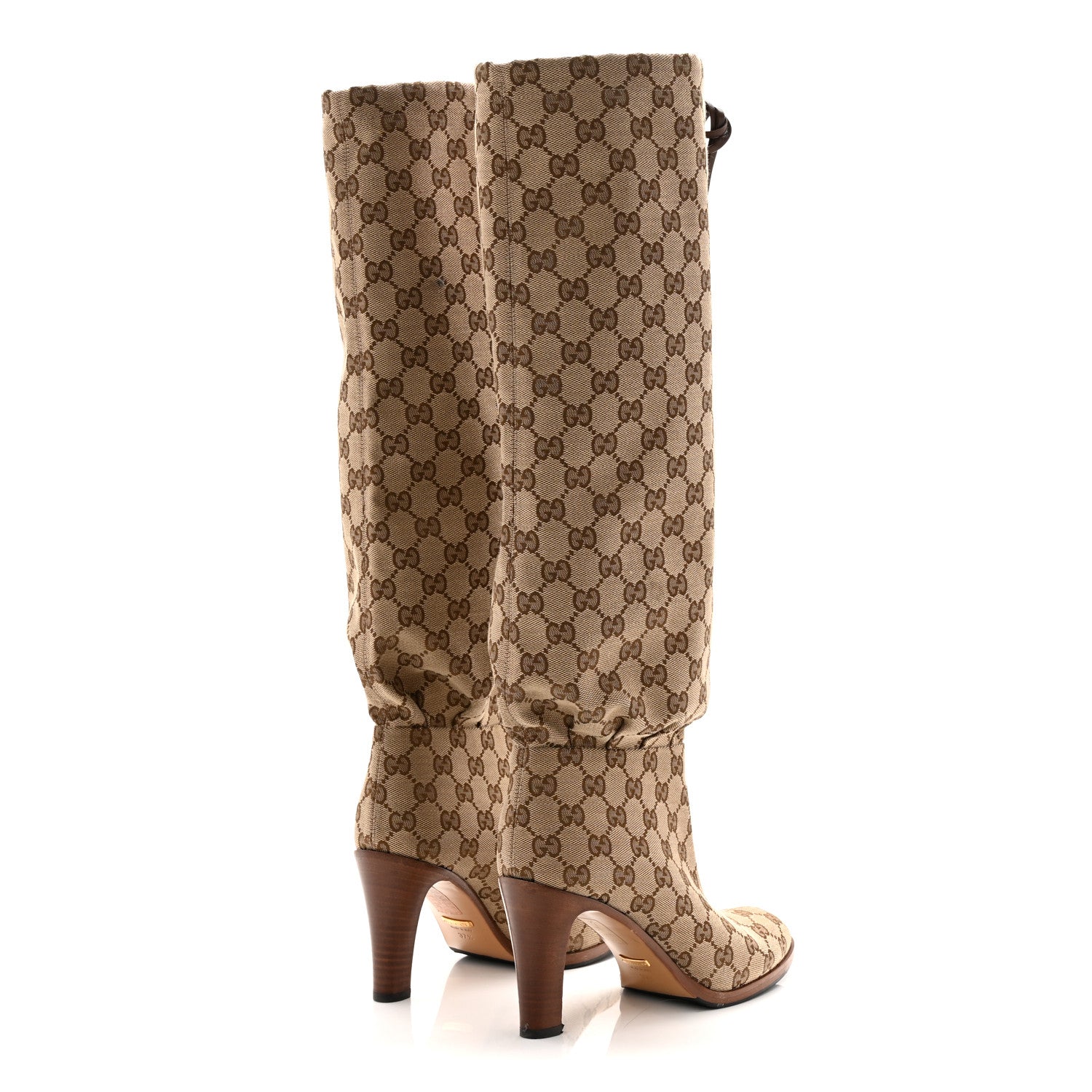 Gucci Monogram Malaga Kid Lisa Mid Heel Boots 37.5 Beige Ebony 4 of 10