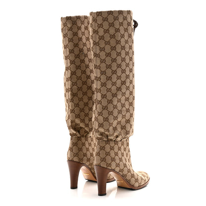 Gucci Monogram Malaga Kid Lisa Mid Heel Boots 37.5 Beige Ebony 4 of 10