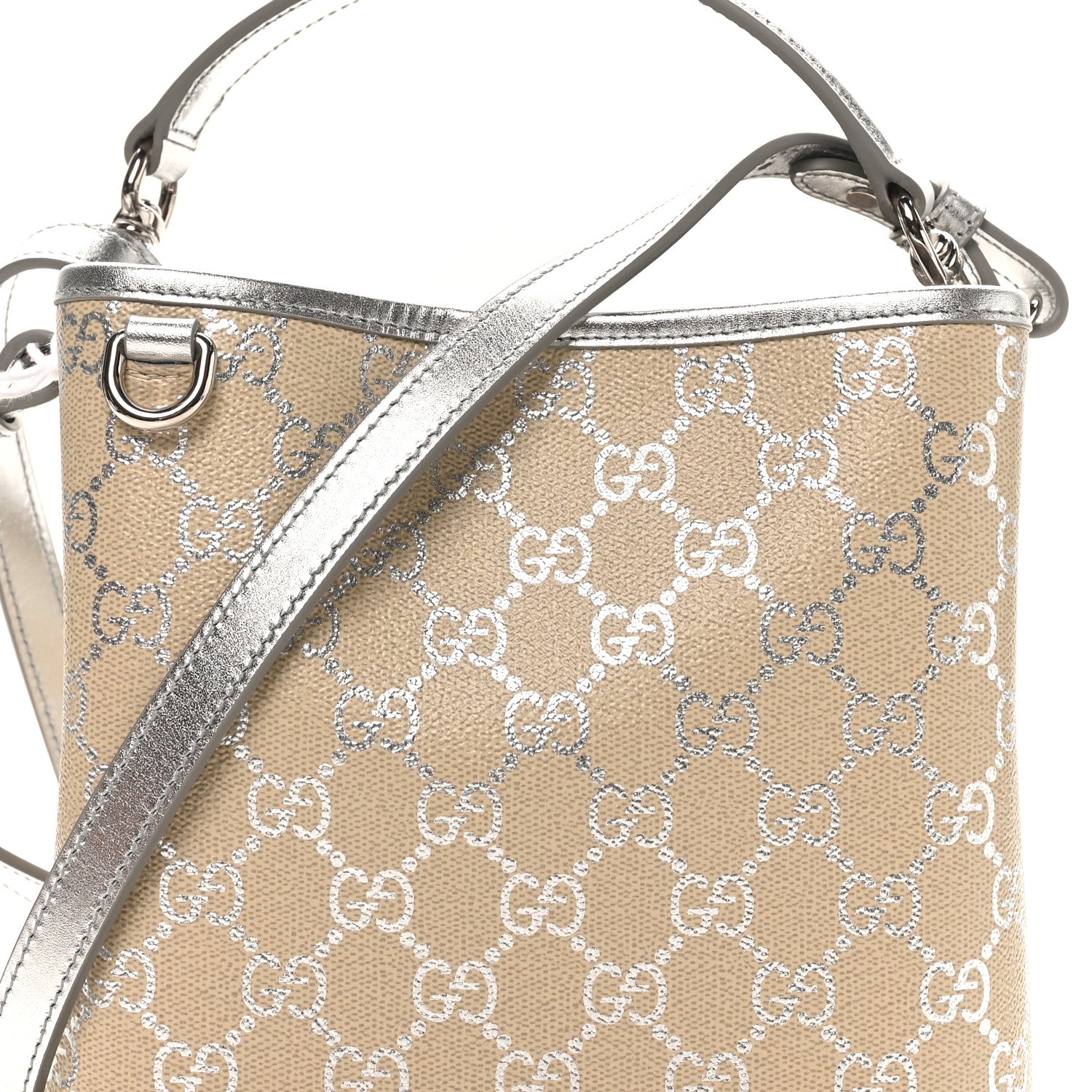 Gucci GG Supreme Monogram Emblem Small Shoulder Bag Beige Ebony Silver 7 of 9