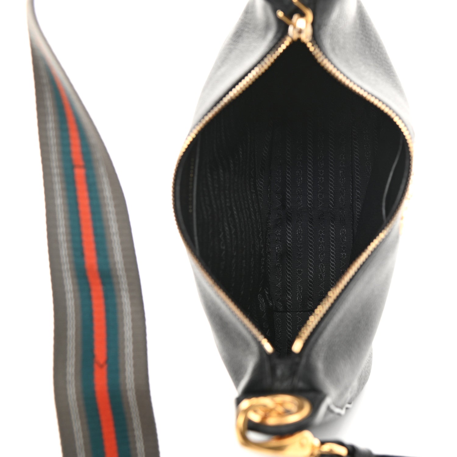 Prada Vitello Phenix Zippered Messenger Hobo Black 5 of 13