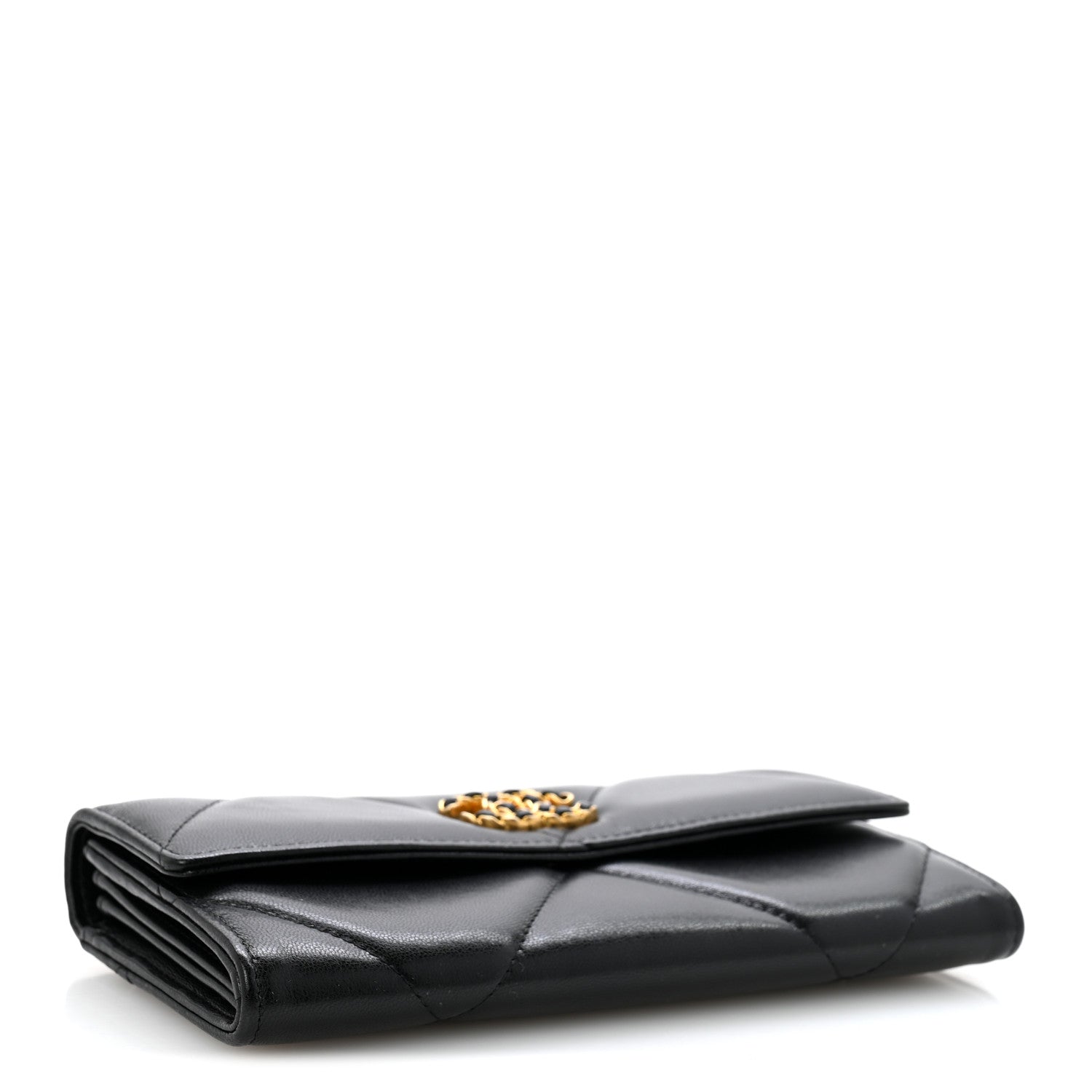 Chanel Shiny Goatskin Quilted Chanel 19 Flap Wallet Black 4 of 9