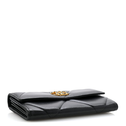 Chanel Shiny Goatskin Quilted Chanel 19 Flap Wallet Black 4 of 9