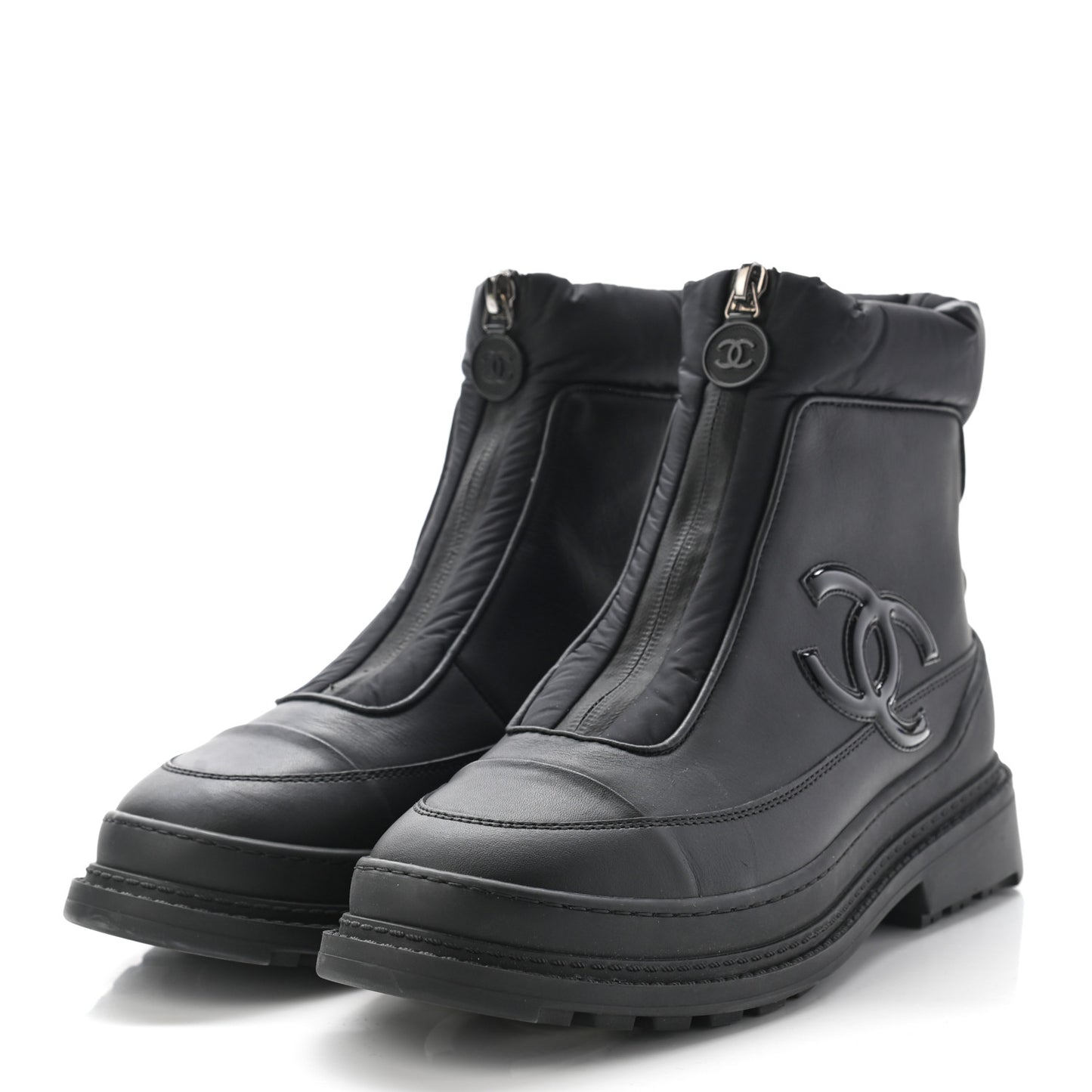 Calfskin Nylon CC Ankle Snow Boots 37 Black