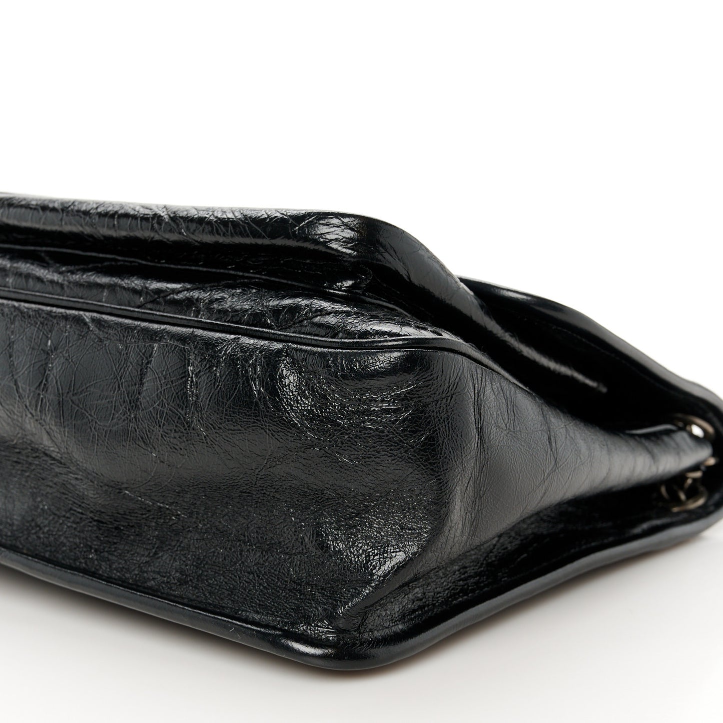 Crinkled Calfskin Matelasse Monogram Medium Niki Chain Satchel Black