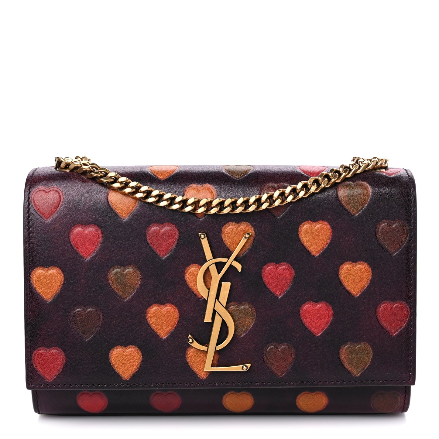 Lambskin Heart Embossed Small Monogram Kate Satchel Mahogany Multicolor