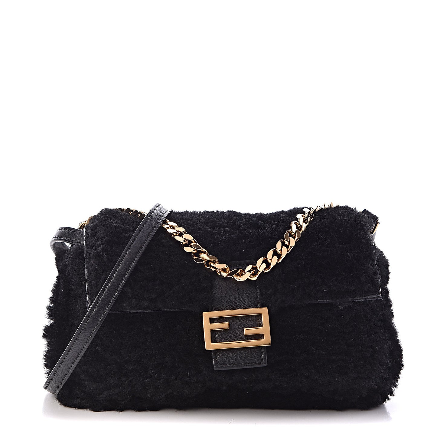 Shearling Shiny Nappa Micro Baguette Black