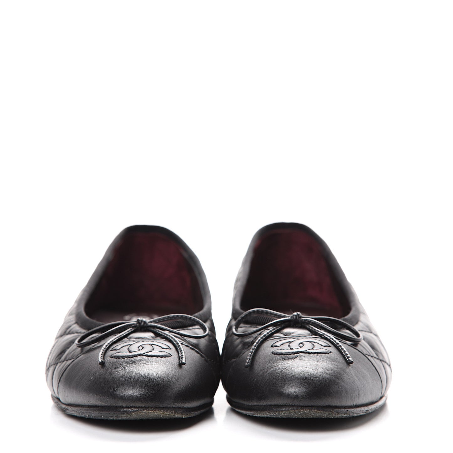 Aged Calfskin Quilted Cap Toe Ballerina Flats 37.5 Black