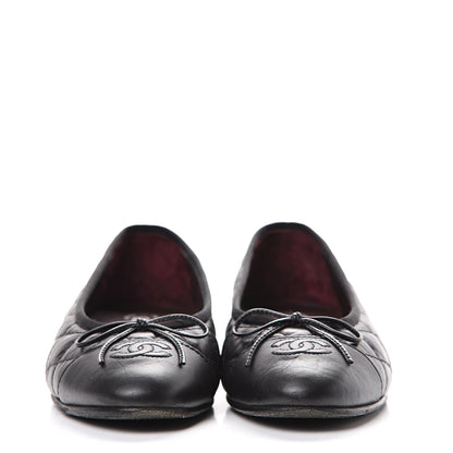 Chanel Aged Calfskin Quilted Cap Toe Ballerina Flats 37.5 Black 2 of 12