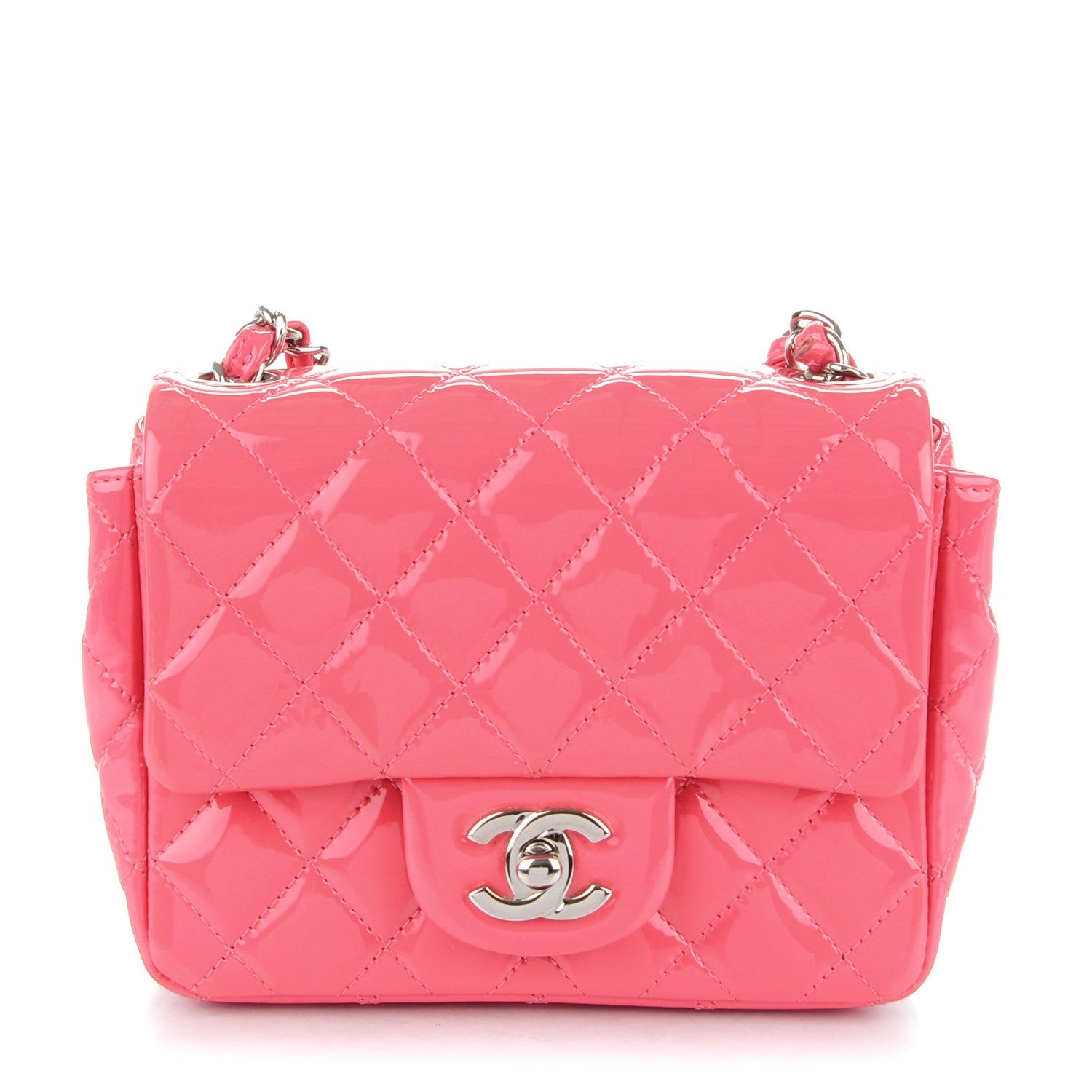 Chanel Patent Quilted Mini Square Flap Pink 1 of 9