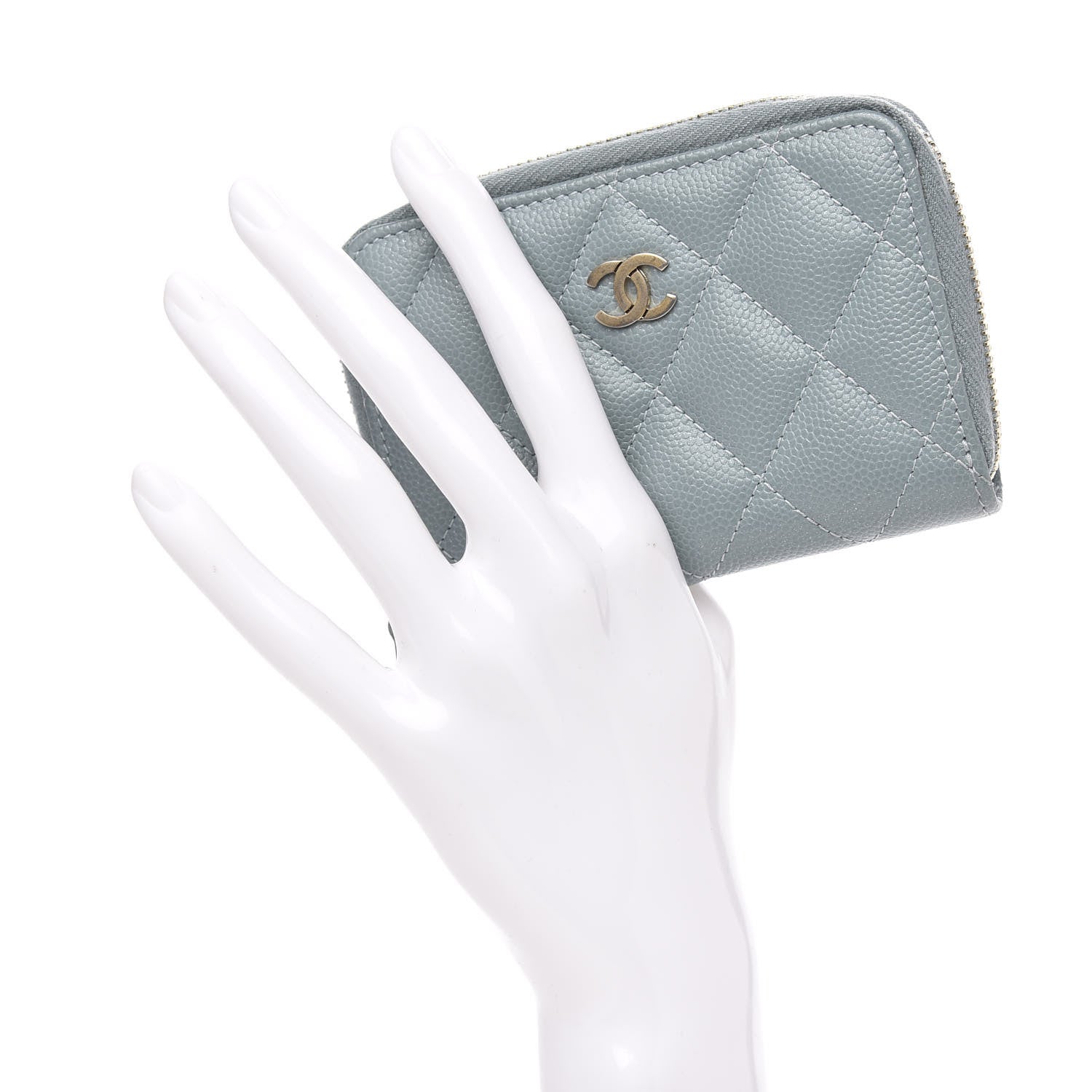 Chanel Iridescent Caviar Quilted Zip Coin Purse Light Blue 2 of 9