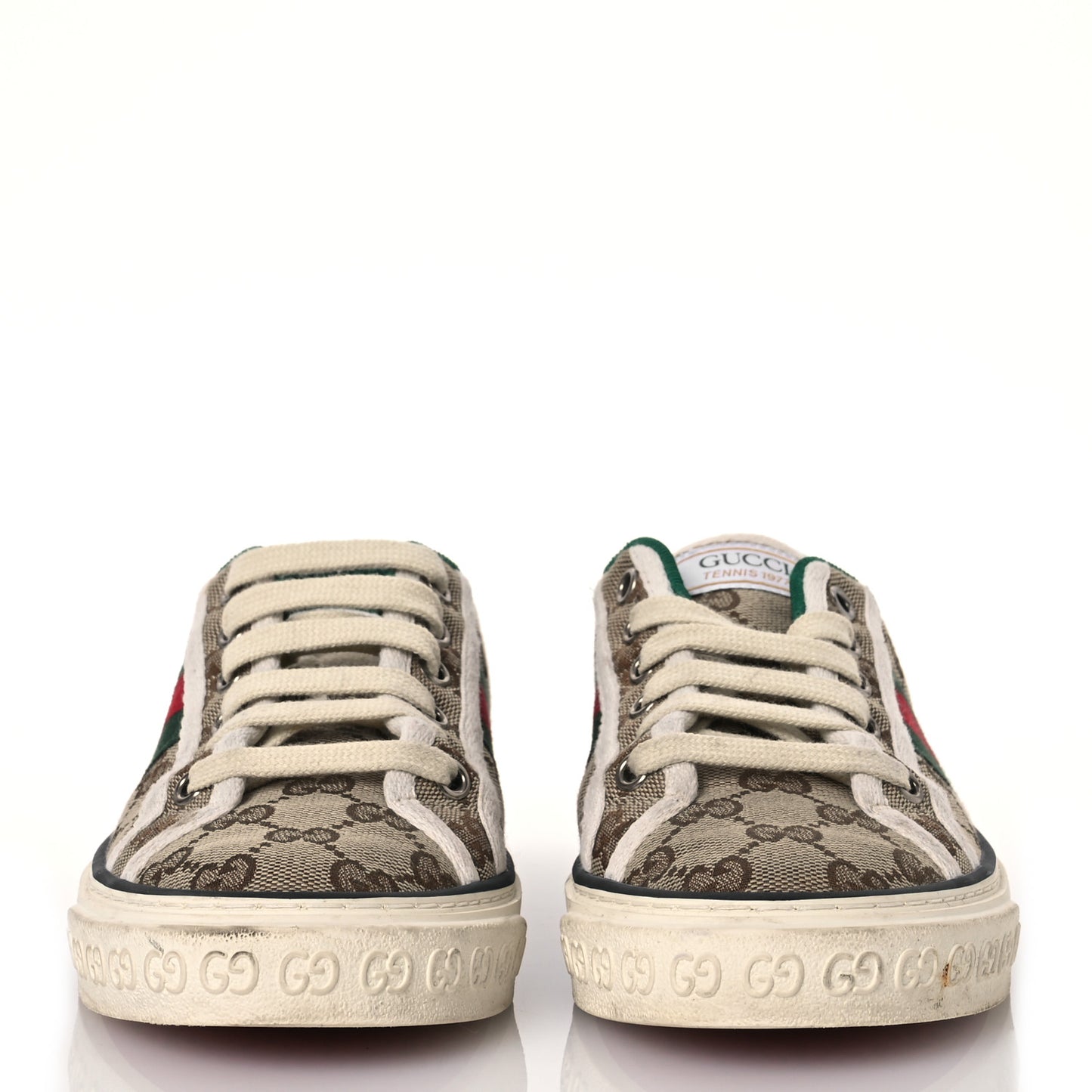 GG Monogram Web Womens 1977 Tennis Sneakers 36.5 Beige Ebony Mystic White