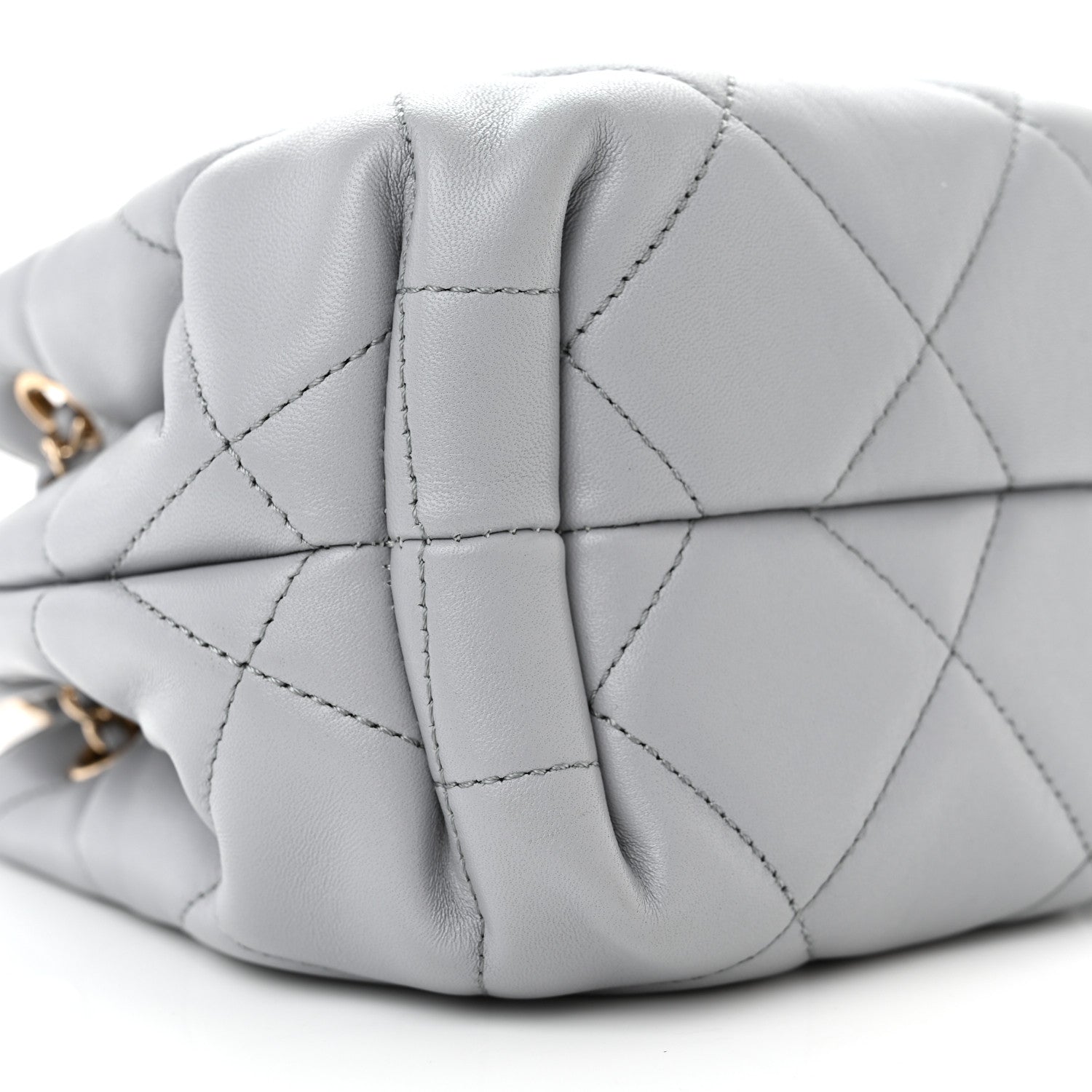 Chanel Lambskin Quilted CC Dweller Drawstring Bucket Bag Light Grey 9 of 11