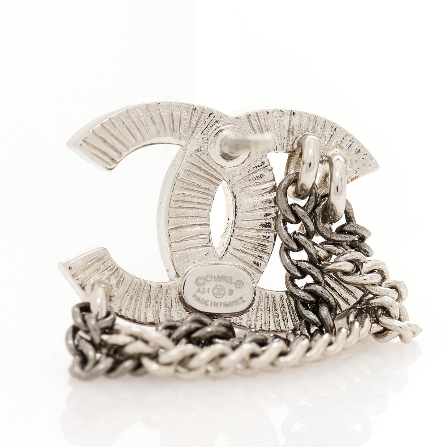 Crystal Chain CC Earrings Silver