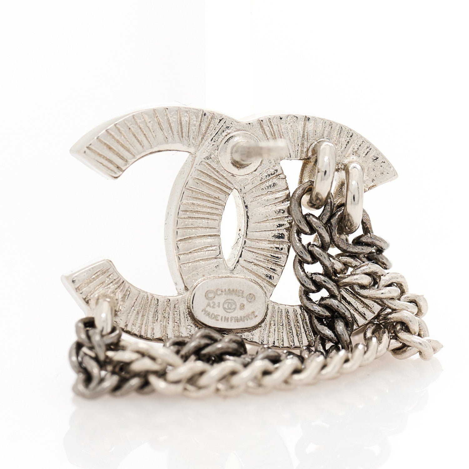 Chanel Crystal Chain CC Earrings Silver 3 of 3