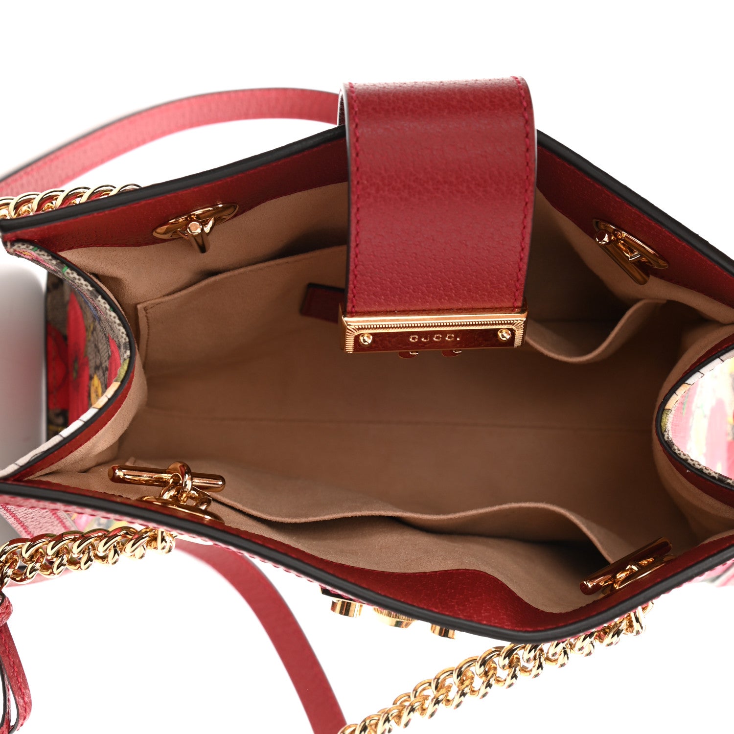 Gucci GG Supreme Monogram Flora Small Padlock Tote Red 5 of 12