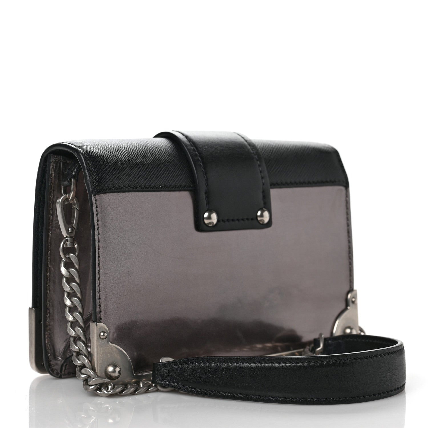 Prada Metallic Vitello Saffiano Cahier Bag Ferro Black 2 of 9