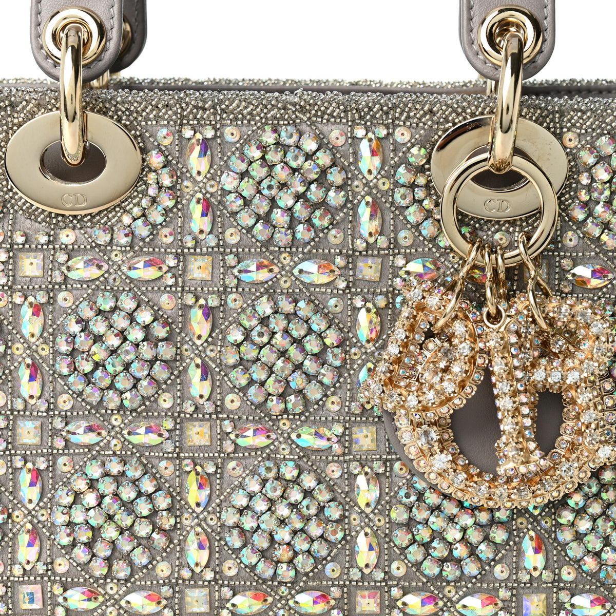 Christian Dior Calfskin Satin Celestial Bead Embroidery Embroidered Small Lady Dior Grey Multicolor 8 of 10