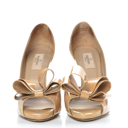 Valentino Garavani Patent Couture Bow Peep Toe d'Orsay 15/110mm Pumps 37 Beige 2 of 11