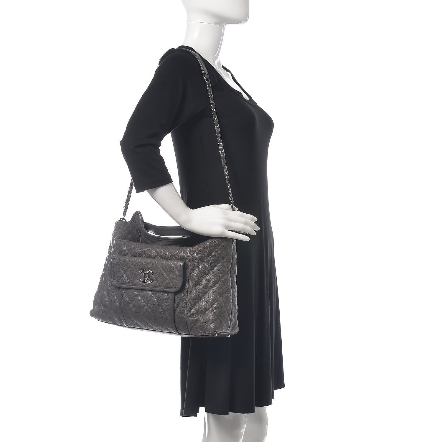 Chanel Caviar Quilted French Riviera Hobo Dark Grey 2 of 17