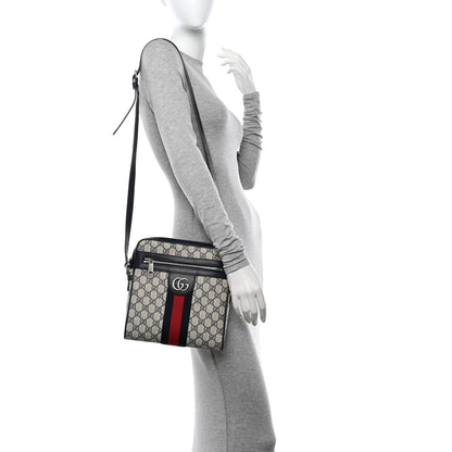 Gucci GG Supreme Monogram Textured Dollar Calfskin Web Small Ophidia Messenger Bag Beige Blue 2 of 10