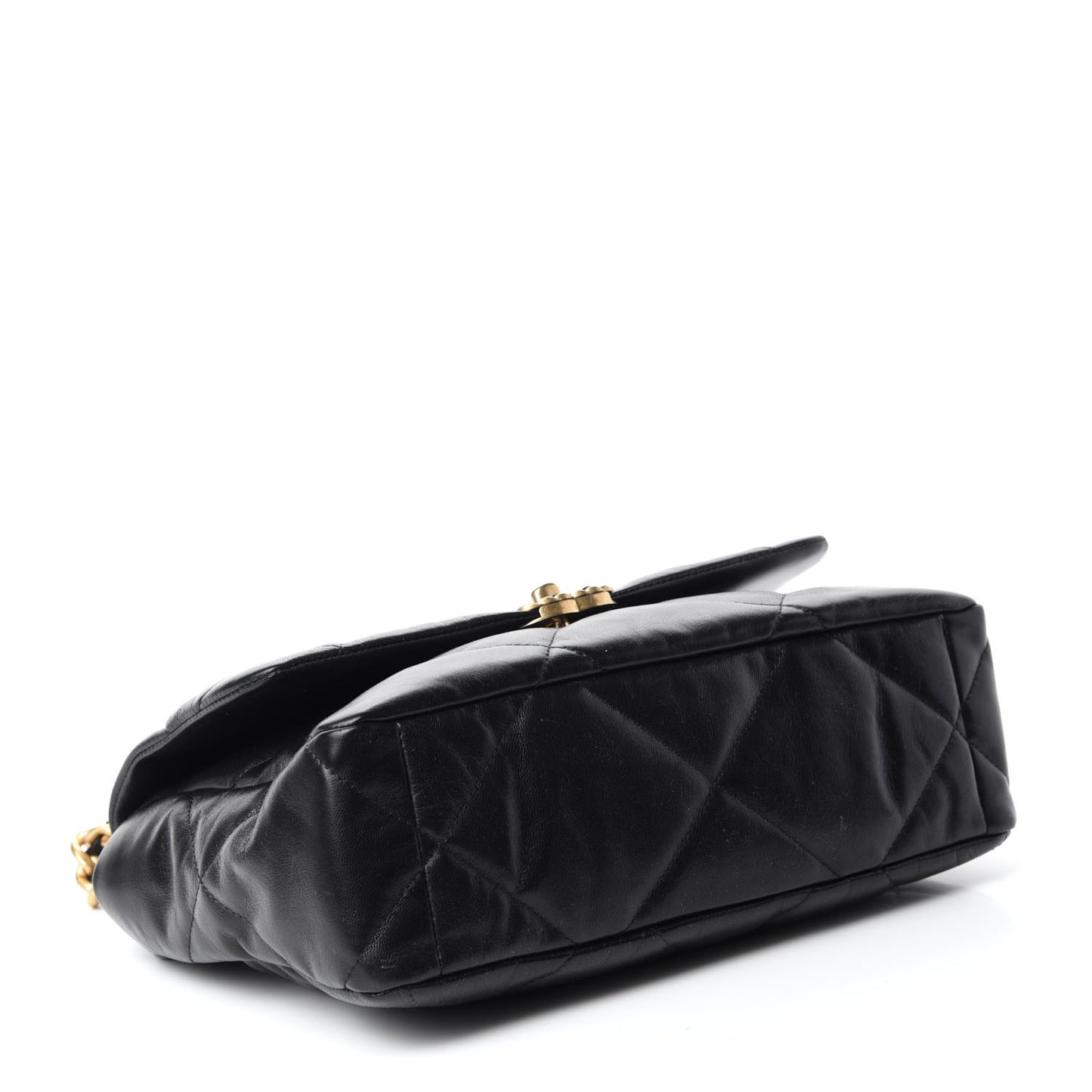 Shiny Goatskin Quilted Large Chanel 19 Flap Black