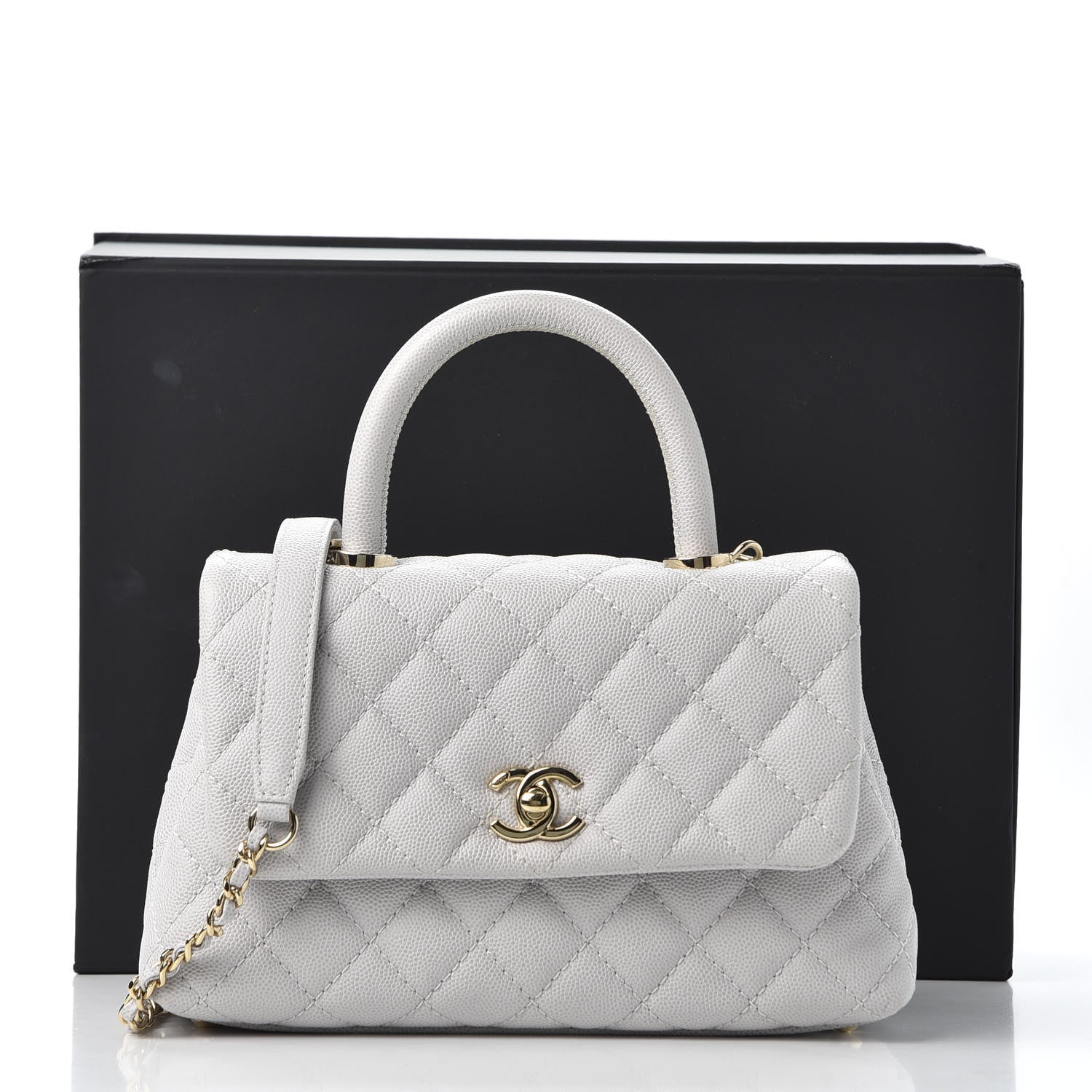 Chanel Caviar Quilted Mini Coco Handle Flap Light Grey 10 of 10