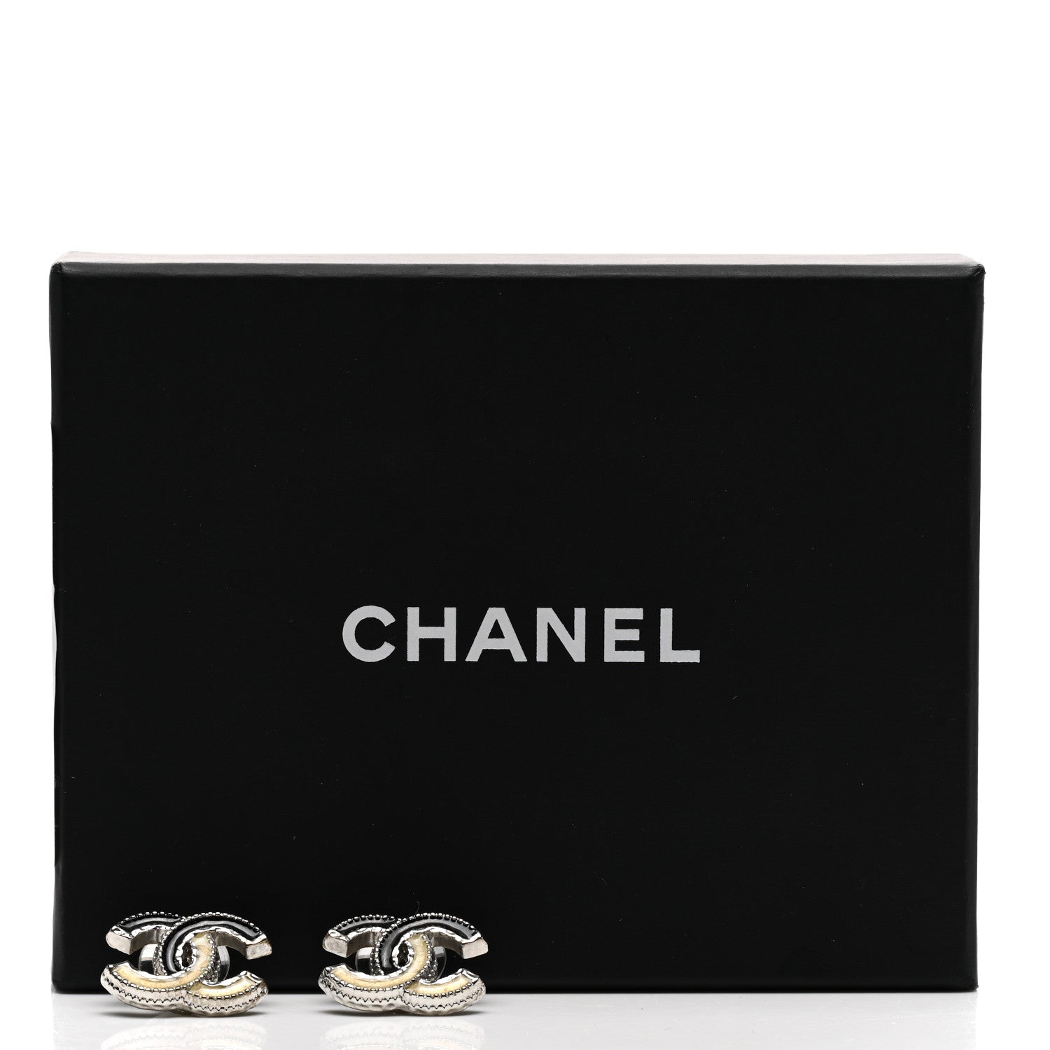 Chanel Enamel CC Earrings Silver Black 5 of 5