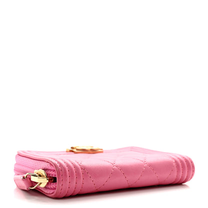Chanel Calfskin Quilted Boy Zip Around Coin Purse Wallet Pink 4 of 9