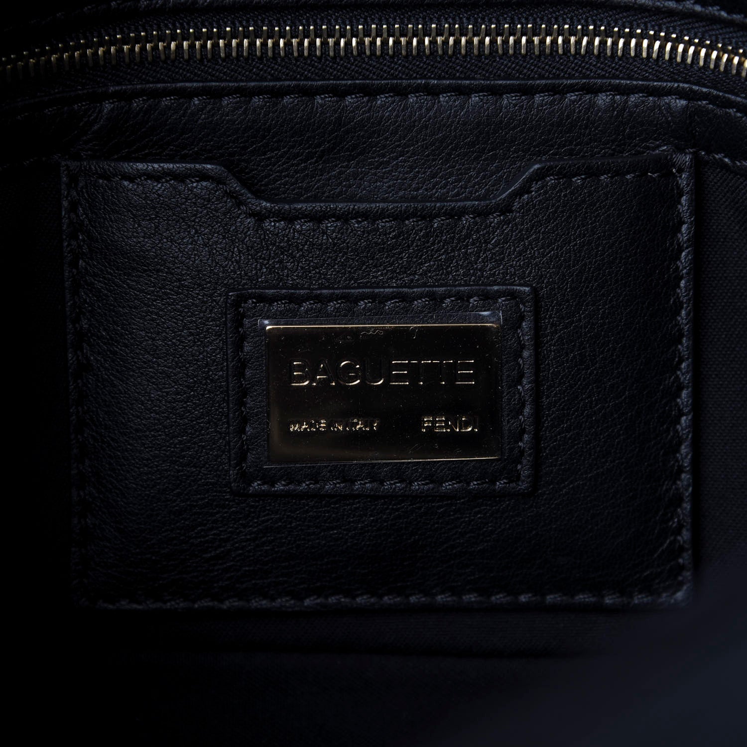 Fendi Vitello Dolce Studded Baguette Black Gold 6 of 9
