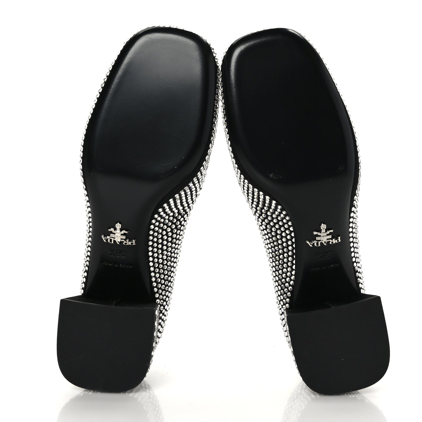 Satin Crystal Metal Triangle Logo 45mm Block Heel Loafers 36.5 Cristal