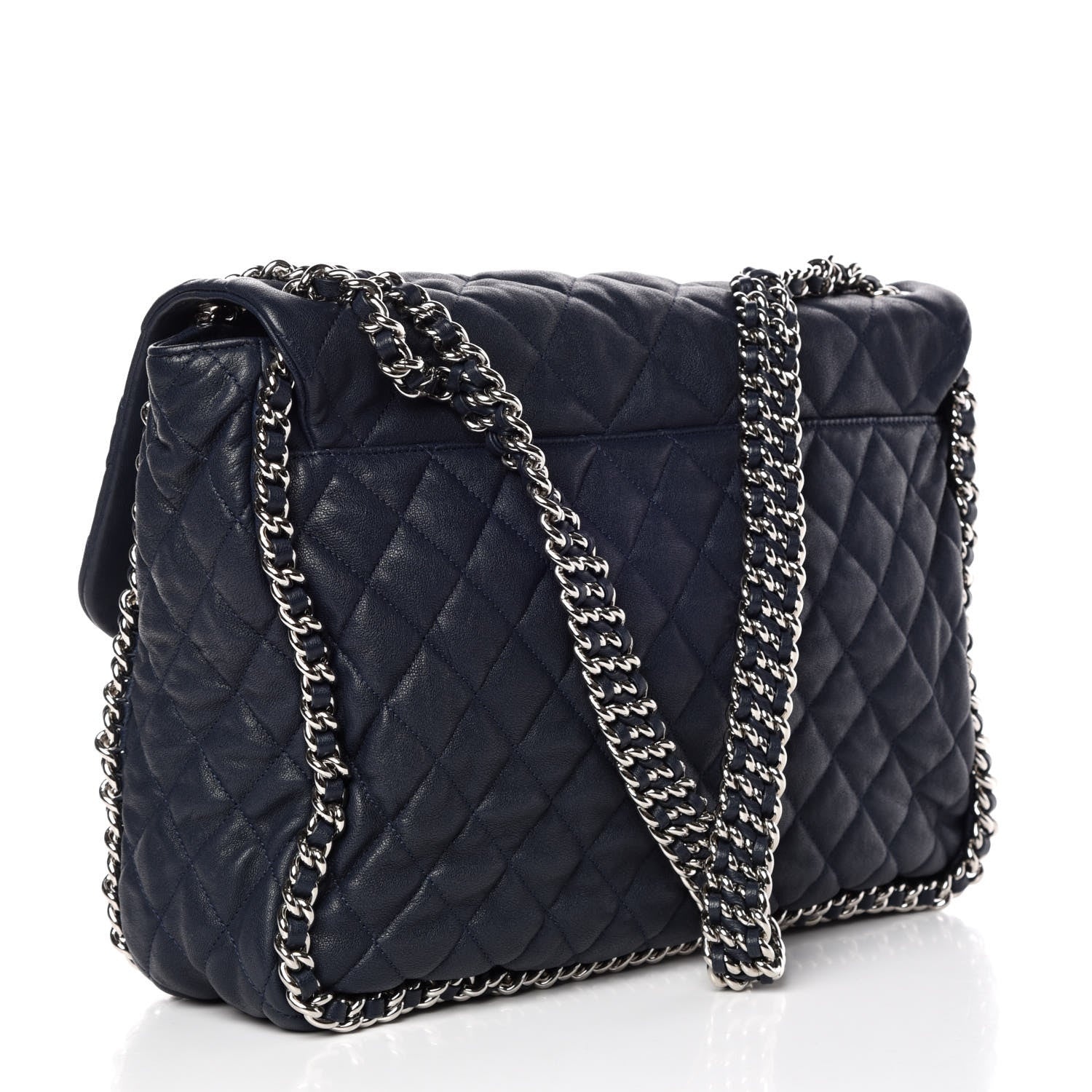 Chanel Washed Lambskin Quilted Chain Around Maxi Flap Dark Navy Blue 3 of 11