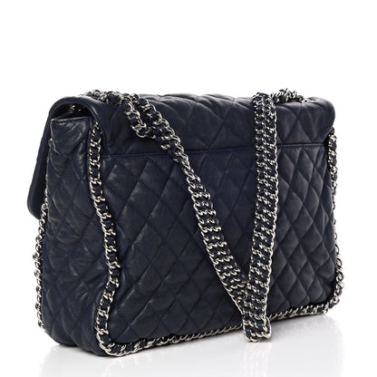 Chanel Washed Lambskin Quilted Chain Around Maxi Flap Dark Navy Blue 3 of 11