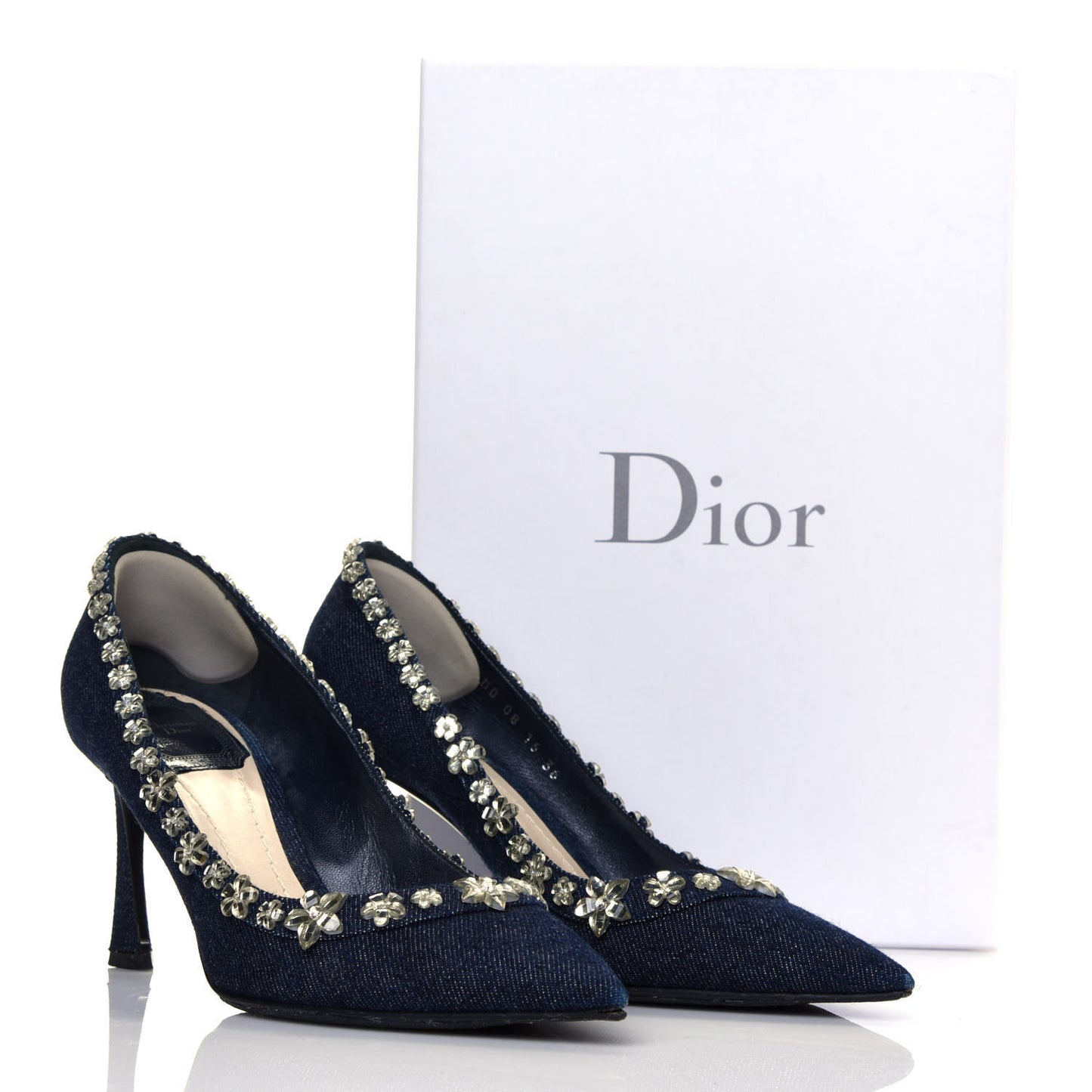Denim Crystal Garland Pumps 36 Blue Fonce