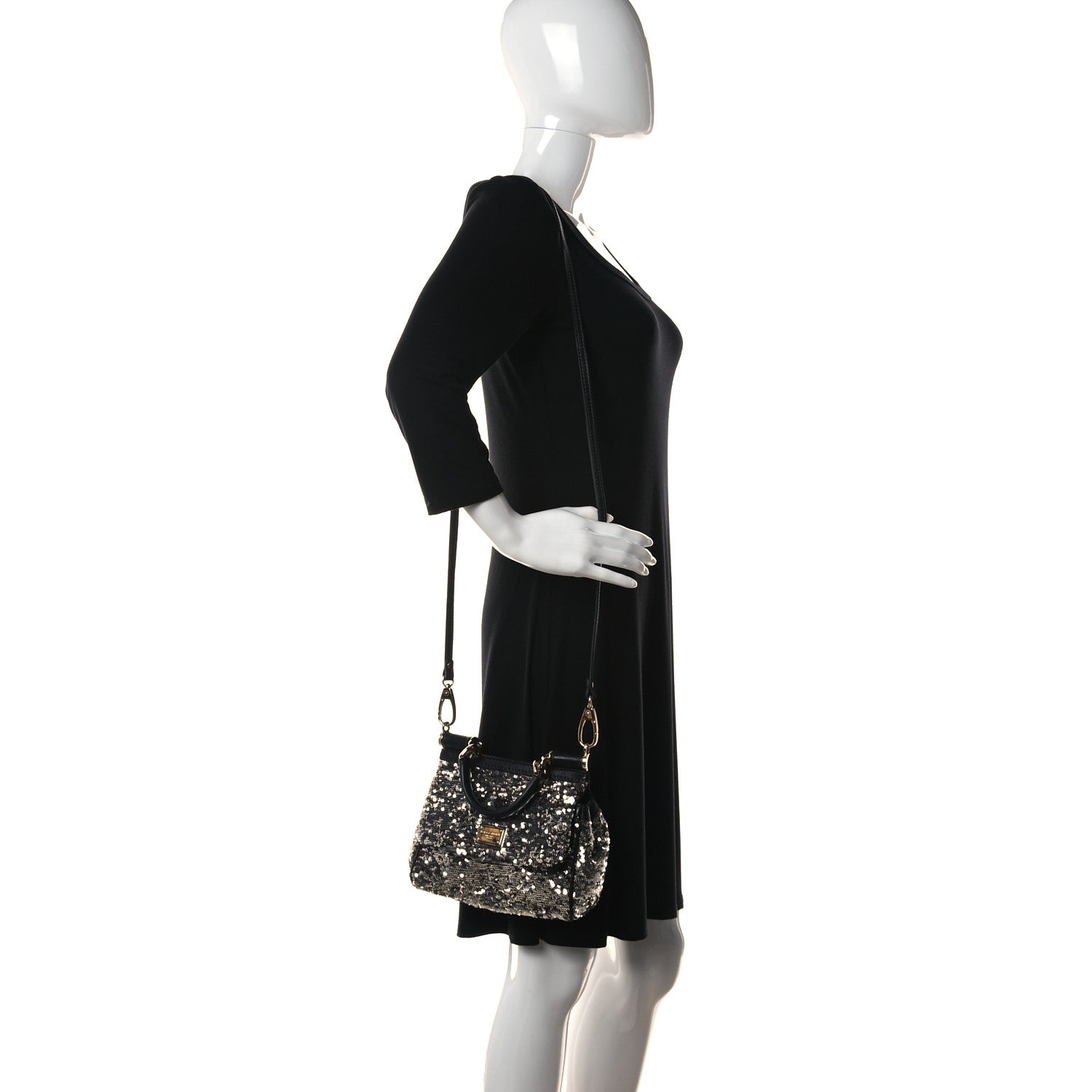 Dolce & Gabbana Sequin Small Miss Sicily Satchel Black 3 of 10
