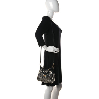Dolce & Gabbana Sequin Small Miss Sicily Satchel Black 3 of 10