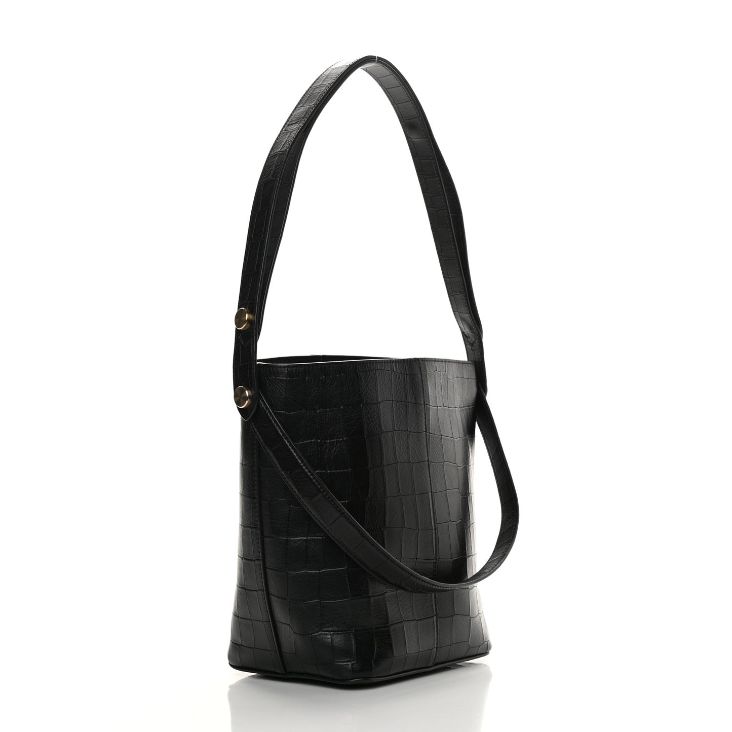 Calfskin Crocodile Embossed Small Kite Bucket Bag Black
