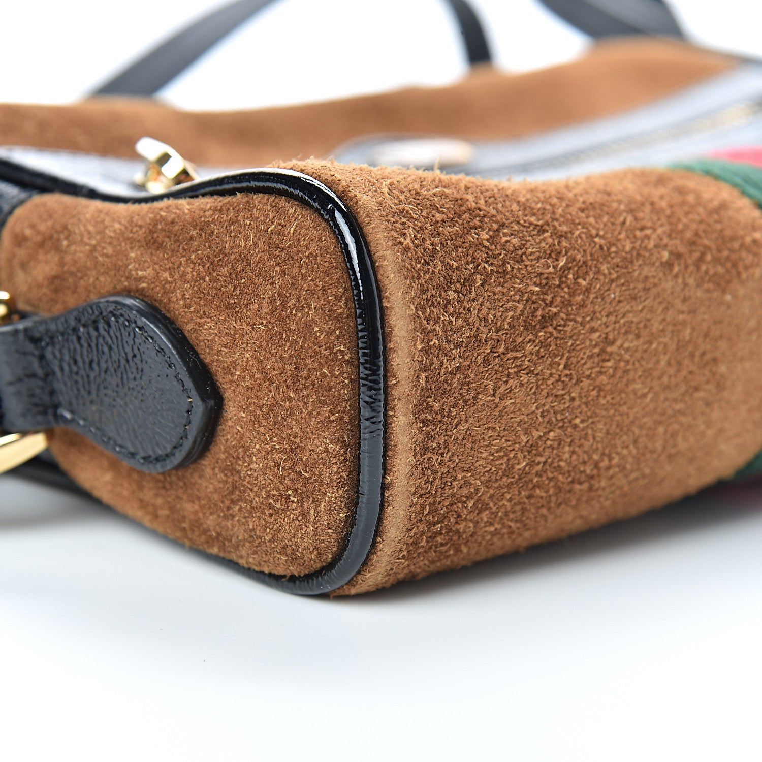 Gucci Suede Patent Web Mini Ophidia Shoulder Bag Nocciola Black 8 of 12