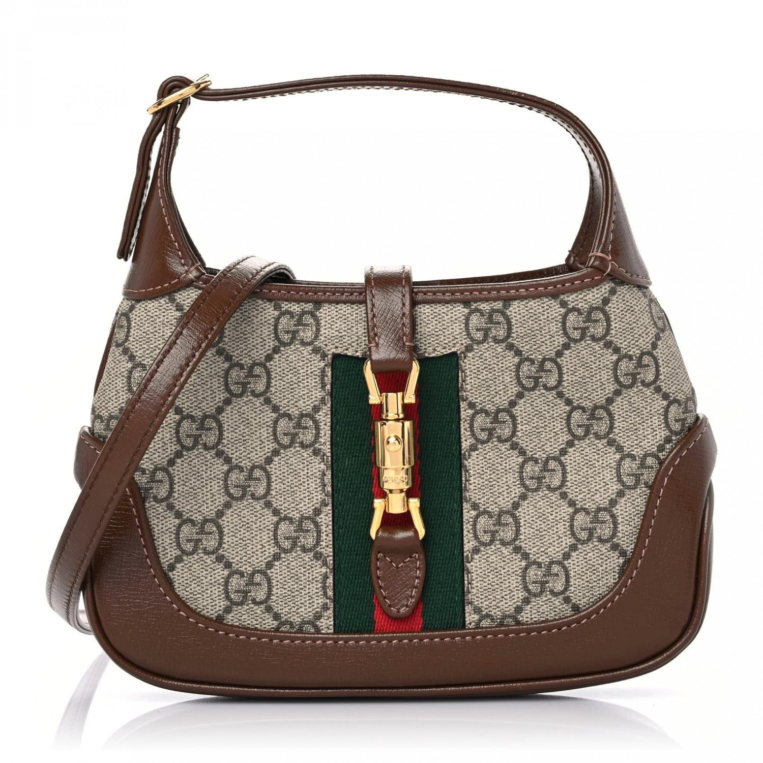 Gucci GG Supreme Monogram Azalea Calfskin Web Mini Jackie 1961 Hobo Beige Ebony Brown Sugar 1 of 11