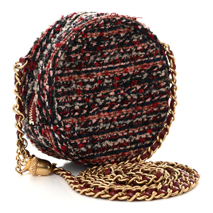 Chanel Tweed Quilted Round Clutch With Chain Red 3 of 10