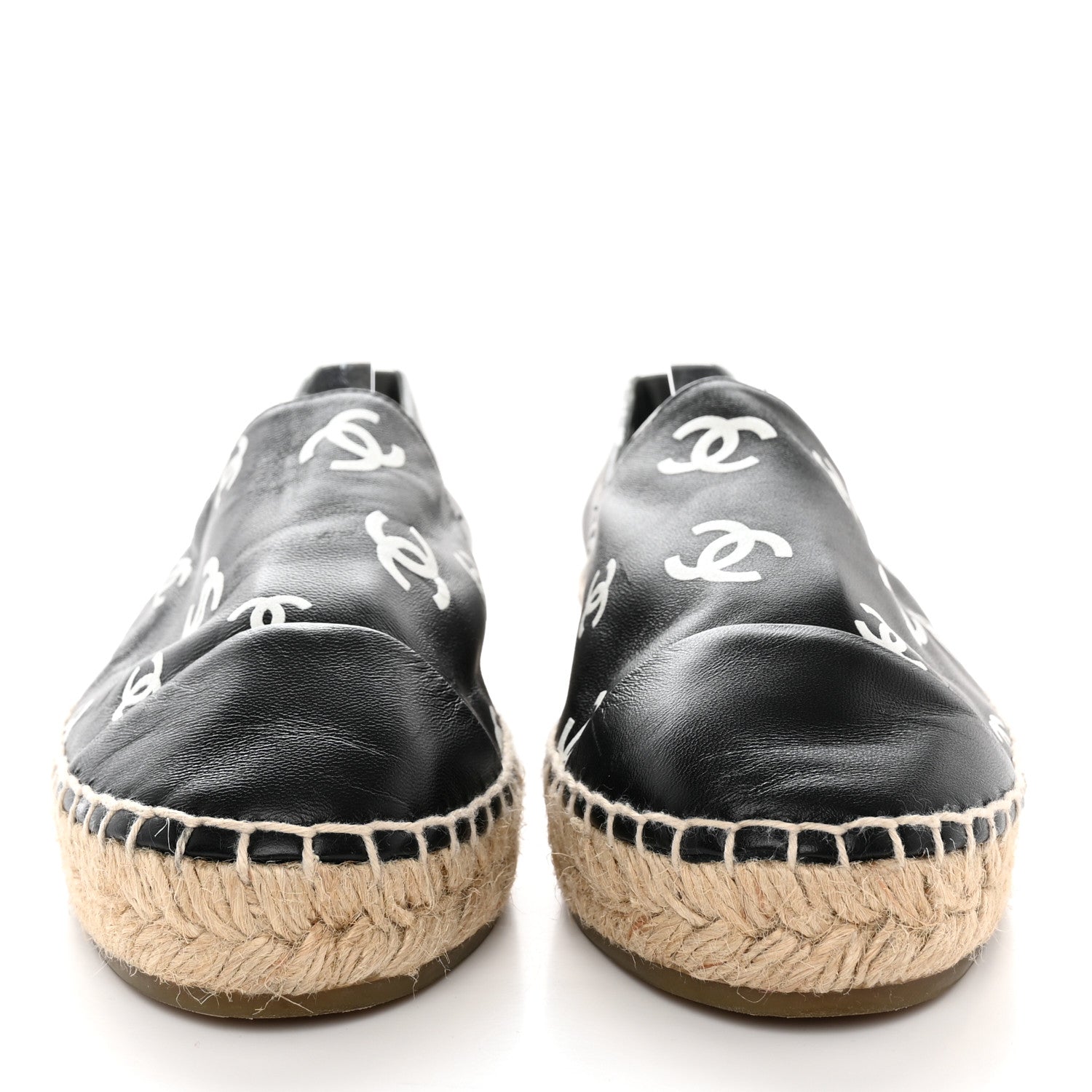 Chanel Lambskin Printed CC Espadrilles 38 Black White 2 of 11