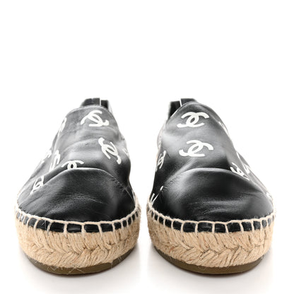 Chanel Lambskin Printed CC Espadrilles 38 Black White 2 of 11