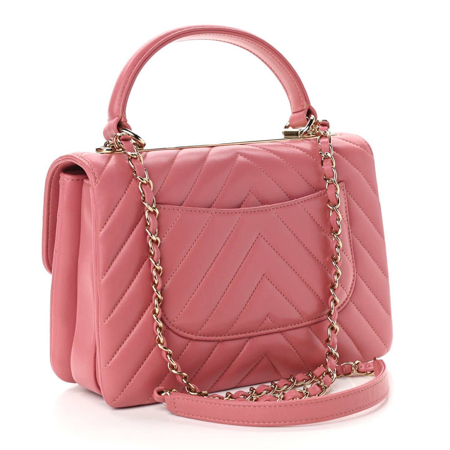 Lambskin Chevron Quilted Small Trendy CC Dual Handle Flap Bag Light Pink
