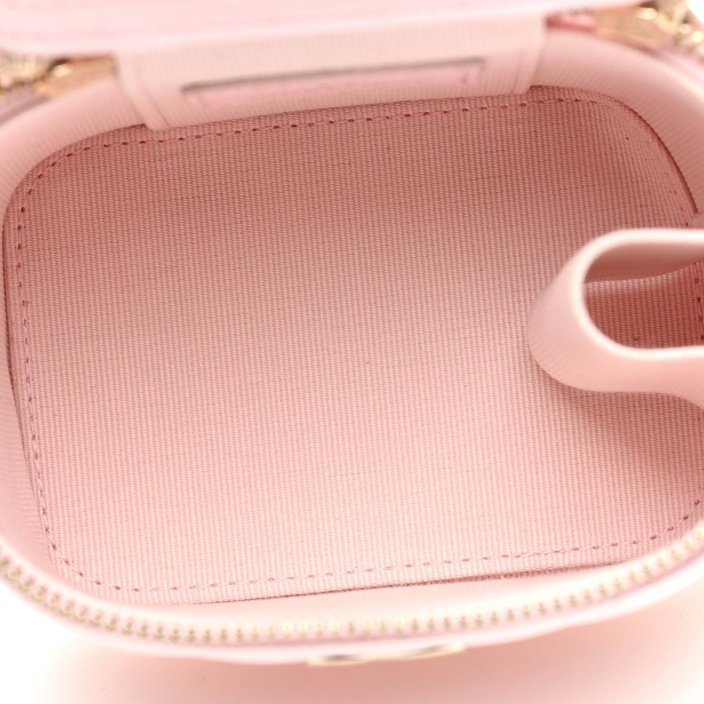 Lambskin Quilted Top Handle Mini Vanity Case With Chain Light Pink