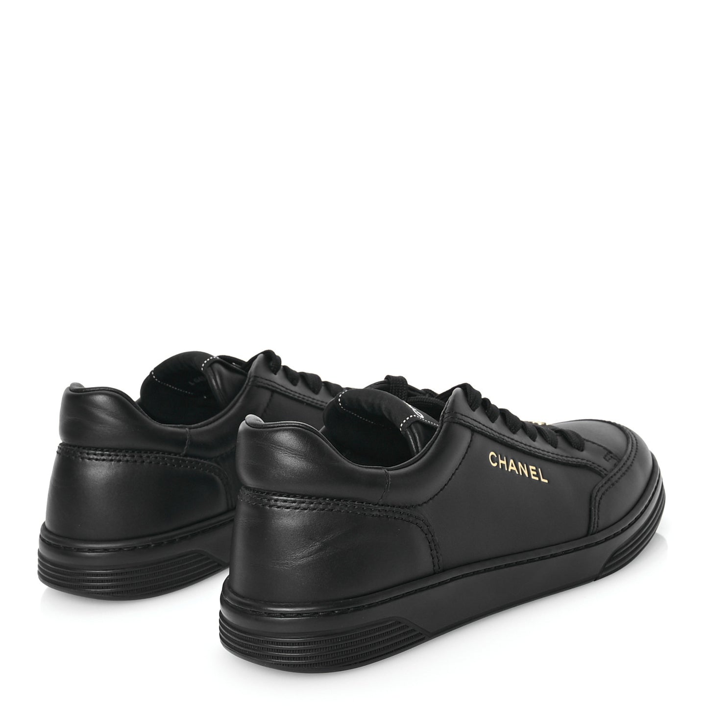 Calfskin Womens CC Logo Sneakers 38.5 Black