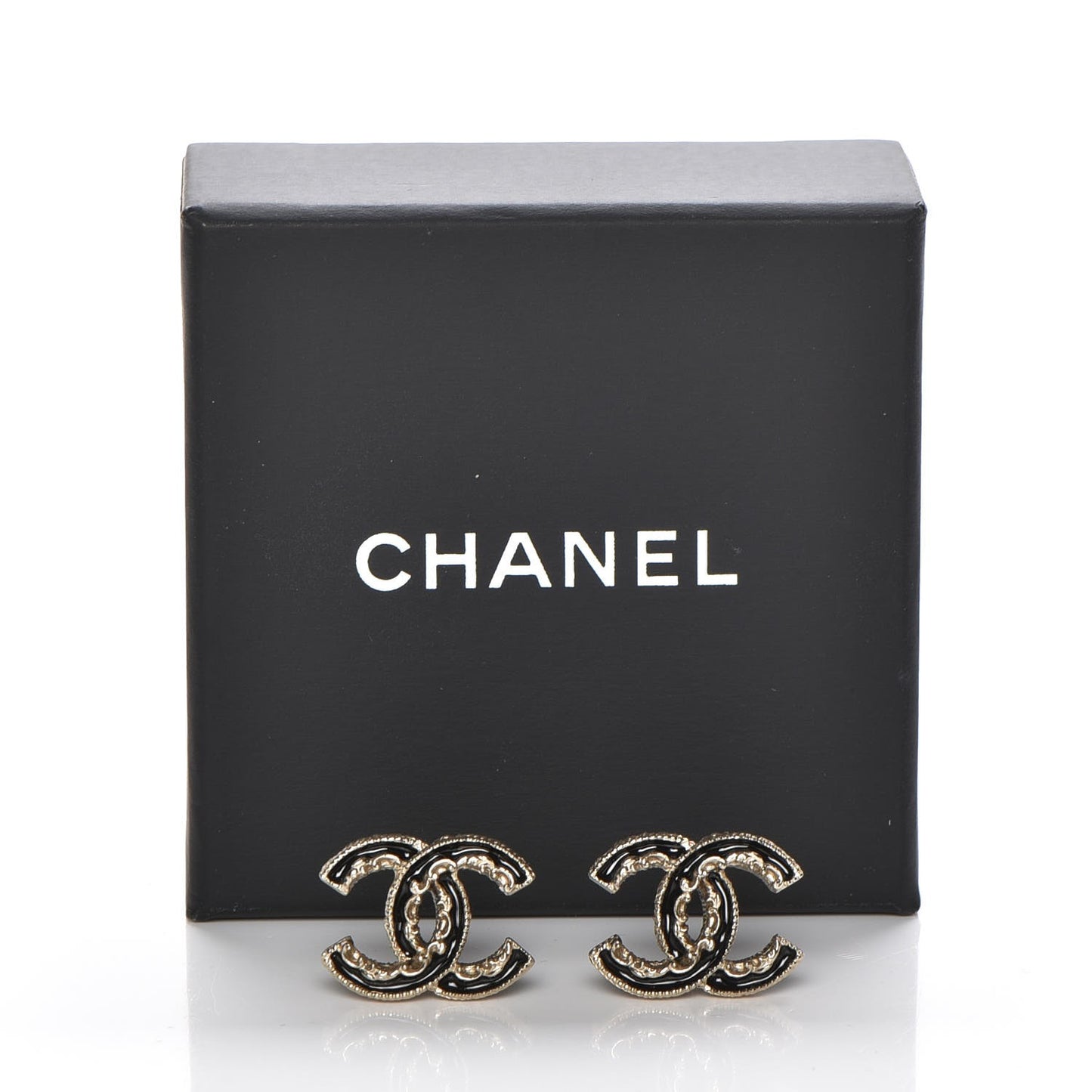 Enamel CC Baroque Earrings Black Gold