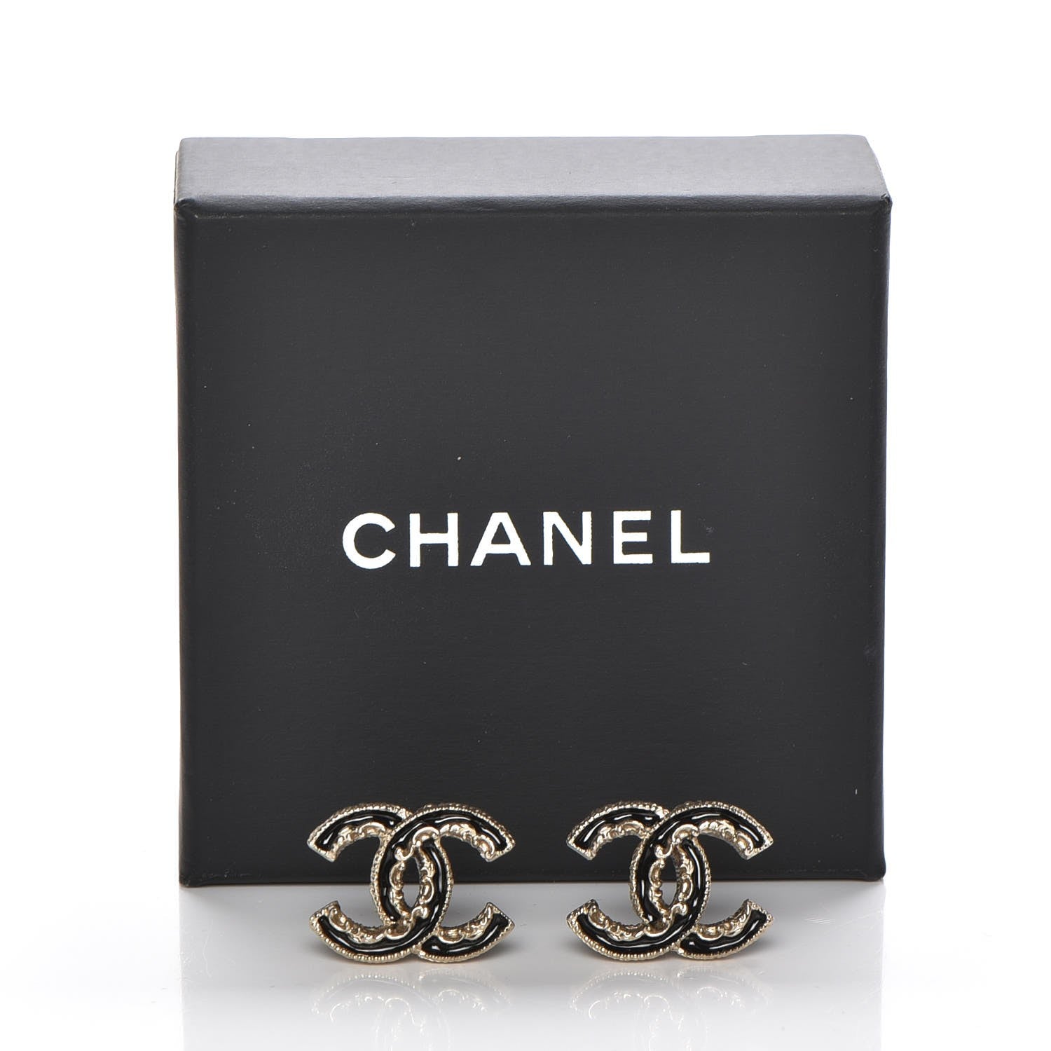Chanel Enamel CC Baroque Earrings Black Gold 5 of 5