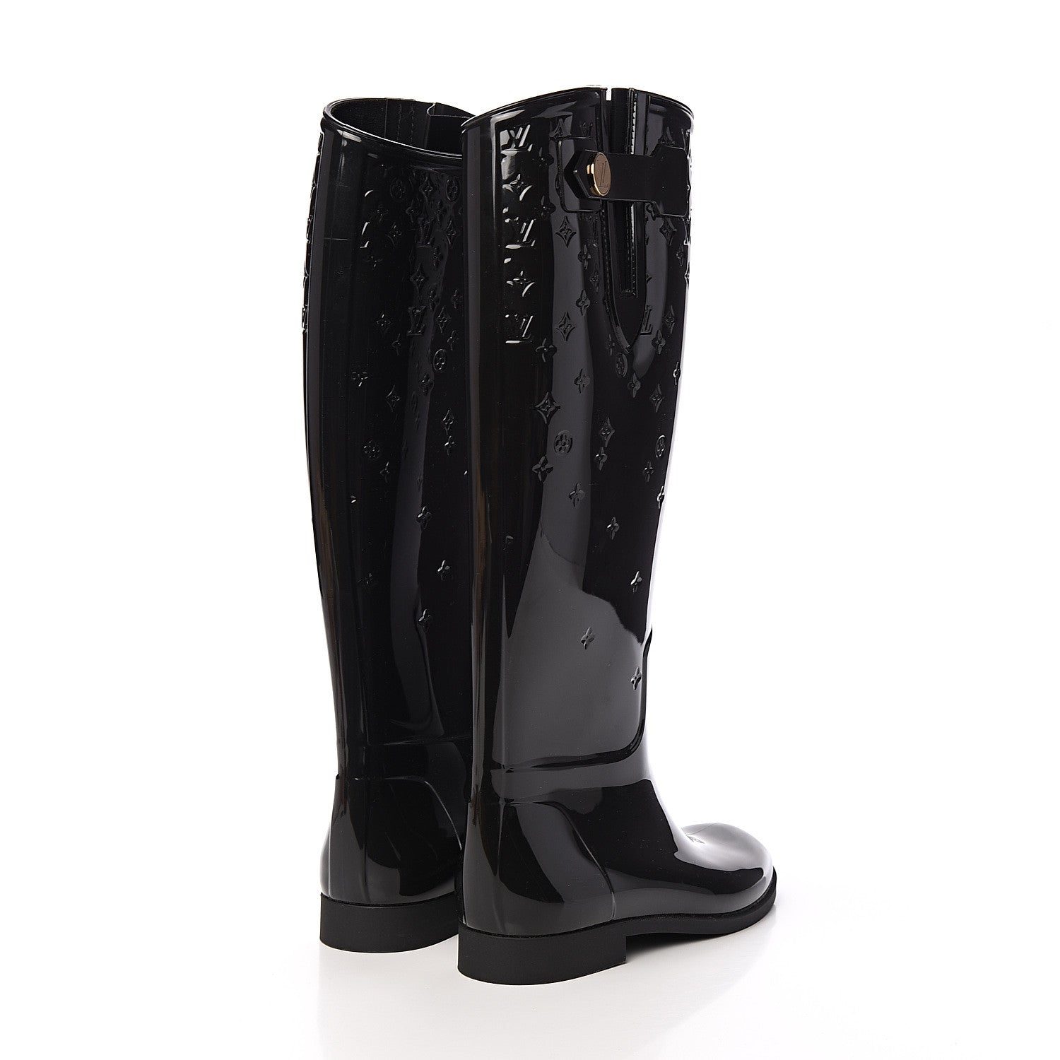 Louis Vuitton Rubber Embossed Monogram Drops High Rain Boots 37 Black 4 of 7