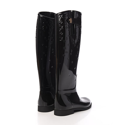 Louis Vuitton Rubber Embossed Monogram Drops High Rain Boots 37 Black 4 of 7