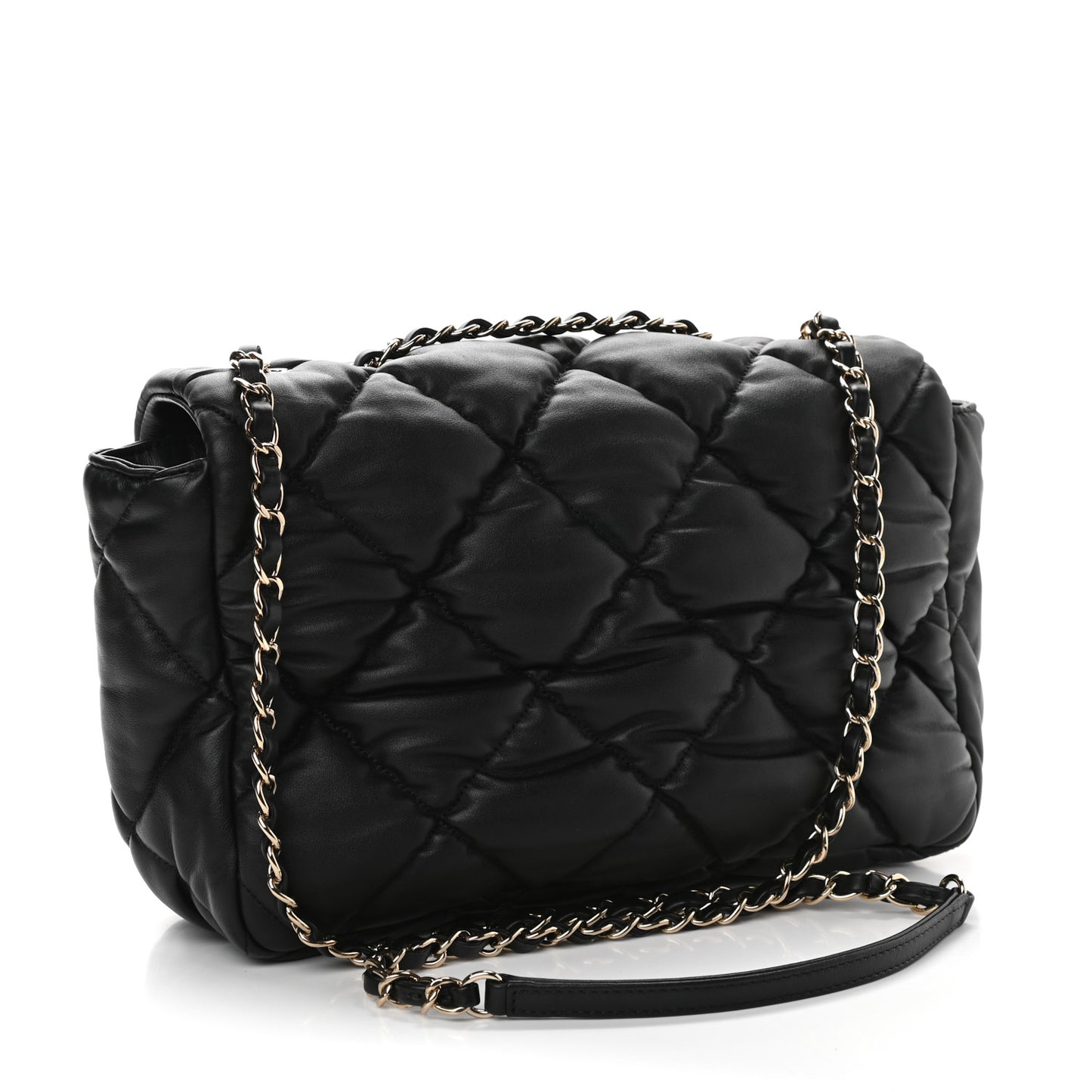 Calfskin Quilted Large Bubbly Flap Black